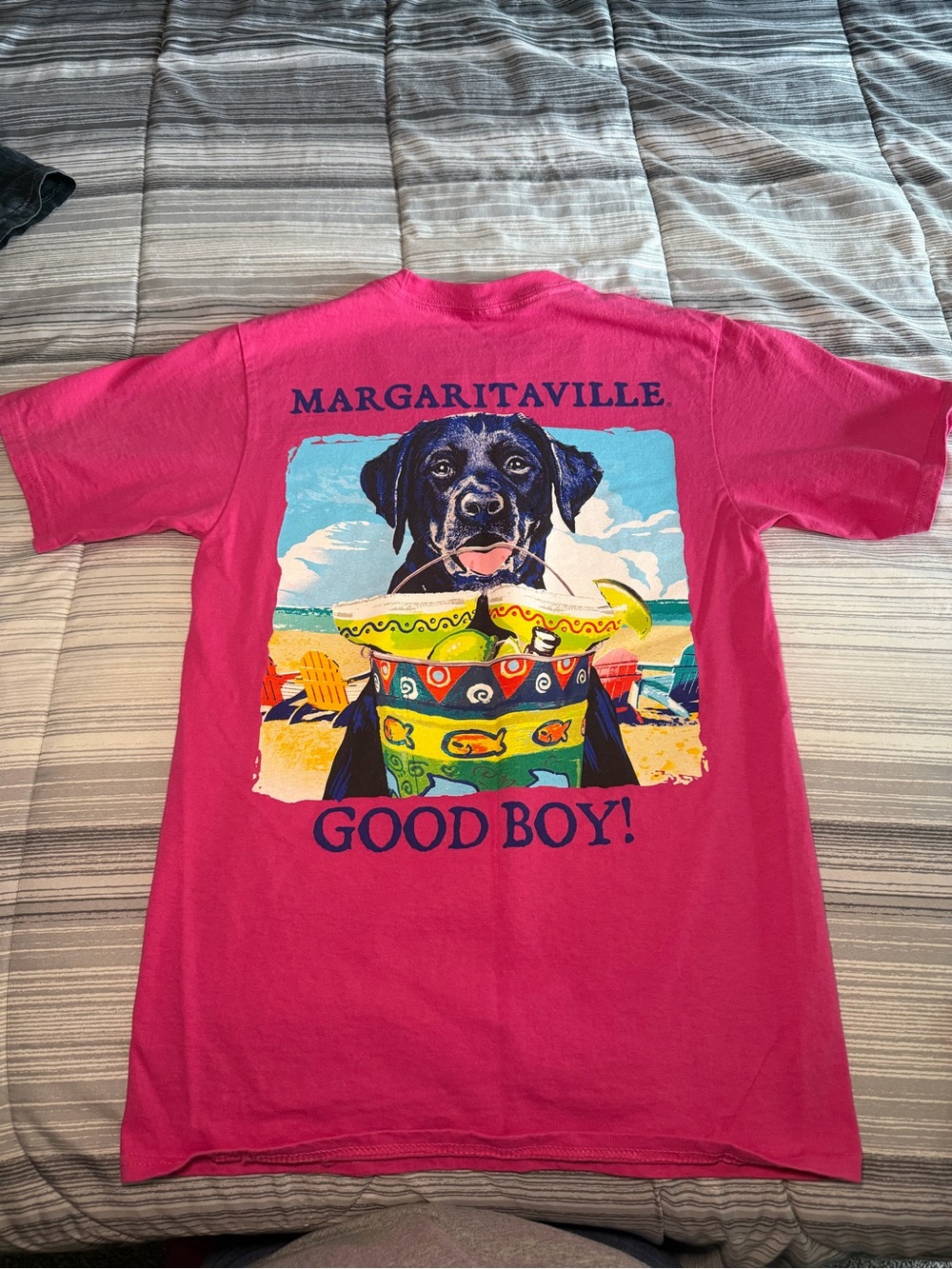Margaritaville Hot Pink Short Sleeve Tee with Black Dog Logo - Picture 2 of 5